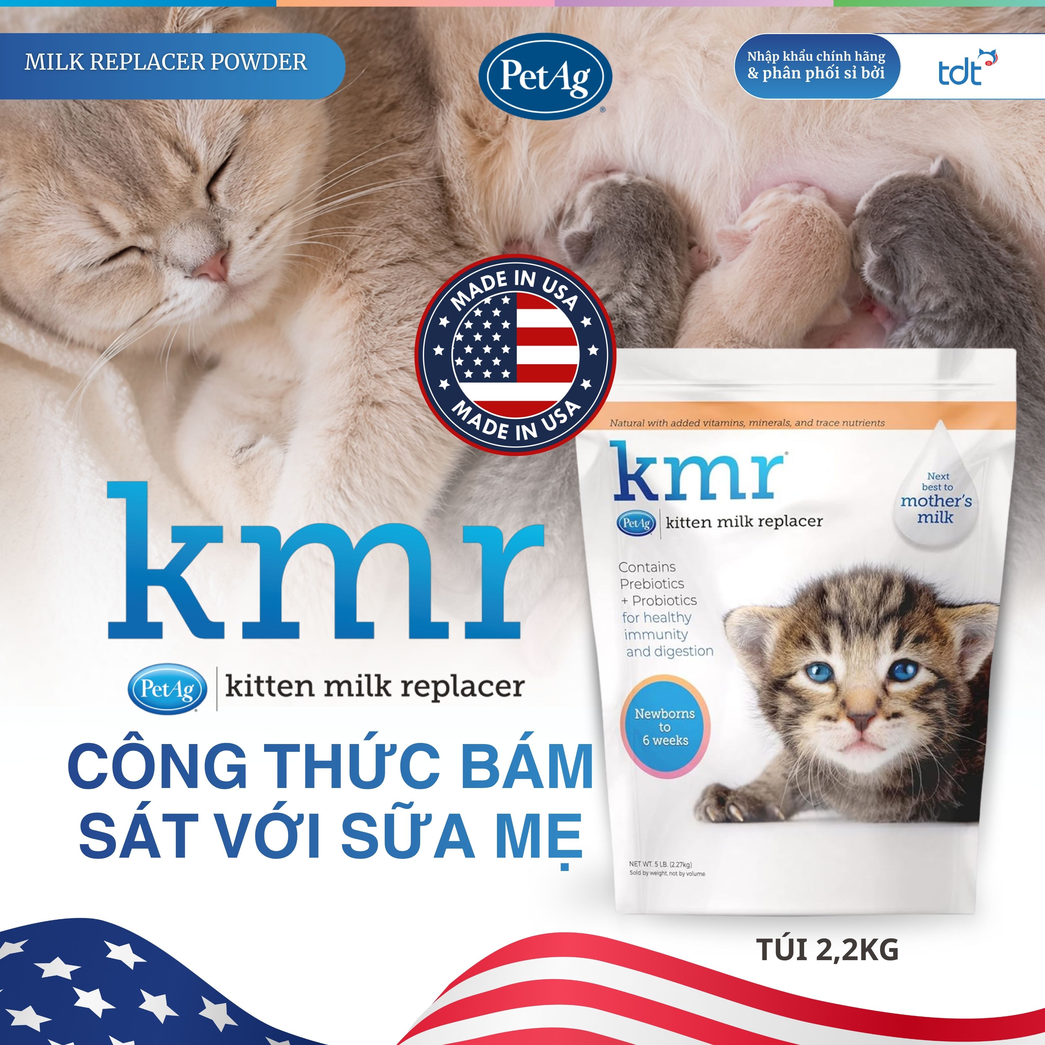 (MILK REPLACER POWDER) SỮA BỘT CHO MÈO SƠ SINH 2,27KG - KMR 5LBS
